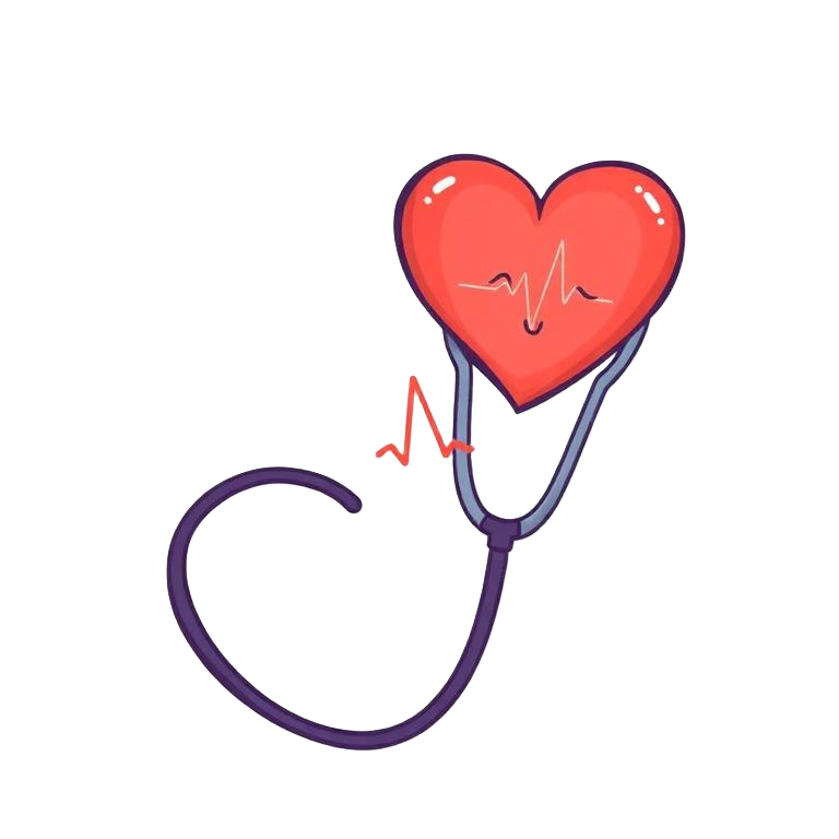 Illustrated stethoscope wrapped around a smiling heart